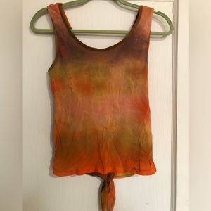 Multi-hued top, euro size 42 (US size 8 1/2), semi-sheer with 3 ties in back